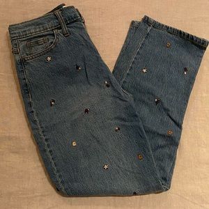 ‘Vintage Straight’ jeans with floral stitch detail